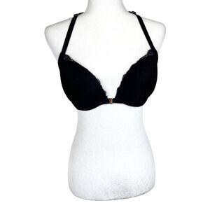 PINK Victoria's Secret Date Push-Up Bra Women 34DD Black Flora Lace Padded Wired